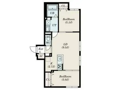 S-RESIDENCE南郷サウス(2LDK/2階)の間取り写真