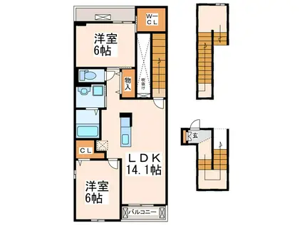 シャトレーナ(2LDK/3階)の間取り写真