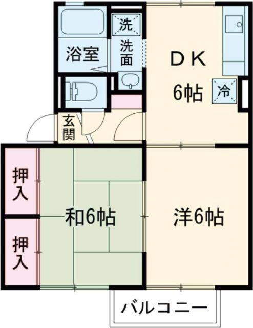 フルールヴィラージュ(2DK/2階)の間取り写真