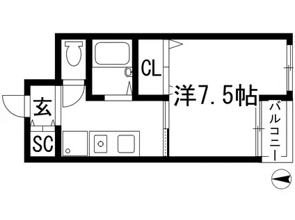 カルム中山(1K/3階)の間取り写真