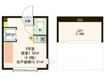 ハーモニーテラス志村坂上(ワンルーム/2階)の間取り写真