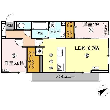 アピアランス中井(2LDK/2階)の間取り写真