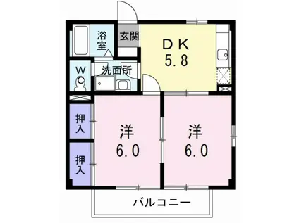 エルディム西原II(2DK/2階)の間取り写真