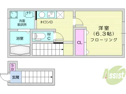 グランビュール八木山本町(1K/2階)の間取り写真