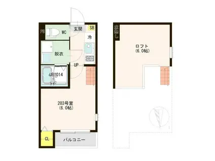 ハーモニーテラス大和町1丁目B(1K/2階)の間取り写真