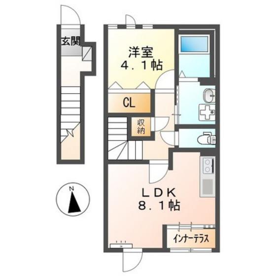 チコカメヤマ(1LDK/2階)の間取り写真