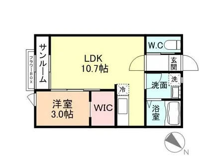 RITOMICO C棟(1LDK/2階)の間取り写真