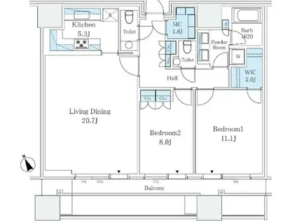 麻布台ヒルズレジデンスB(2LDK/28階)の間取り写真