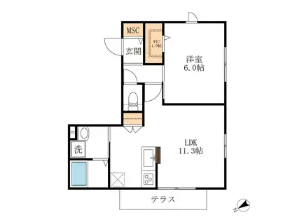 メゾンデフルールII(1LDK/1階)の間取り写真