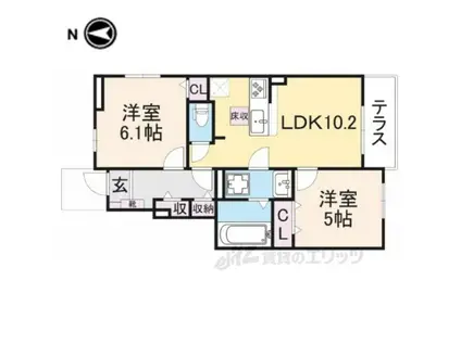 アンジュヴェール2(2LDK/1階)の間取り写真