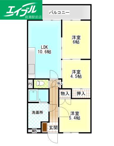 ネクスト倉田 西館(3LDK/4階)の間取り写真