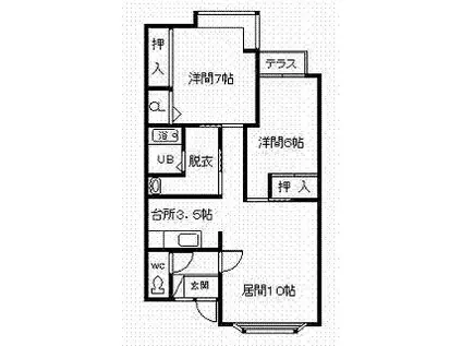 サンリーブルカムイ(2LDK/2階)の間取り写真