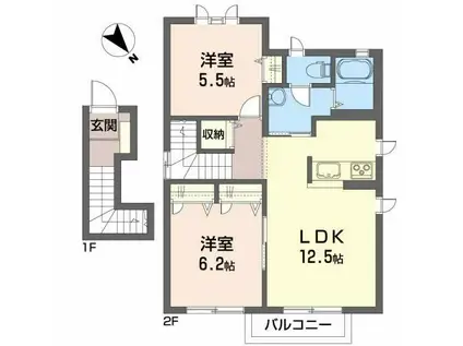 ディアスブランシェJIIB(2LDK/2階)の間取り写真