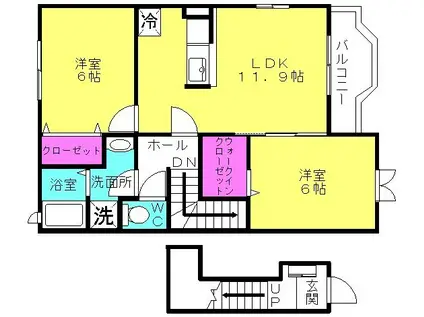 アセント・ヴィラI(2LDK/2階)の間取り写真