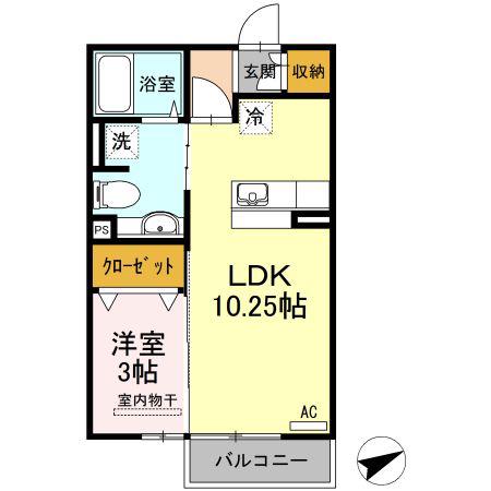 サンライズ豊益 西大浜(1LDK/2階)の間取り写真