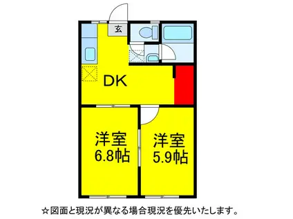 クレスト(2DK/1階)の間取り写真