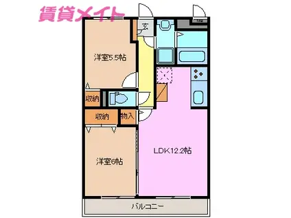 アステール長太ノ浦(2LDK/1階)の間取り写真