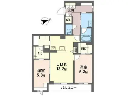 プレミール木更津(2LDK/3階)の間取り写真