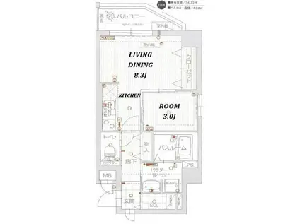 ウィンステージ大博通(1LDK/7階)の間取り写真