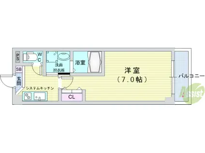 AILE石橋II(1K/3階)の間取り写真