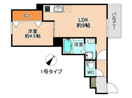 CRECIA北方(1LDK/1階)の間取り写真