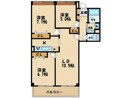 アーバンフラッツつつじヶ丘(3LDK/1階)の間取り写真