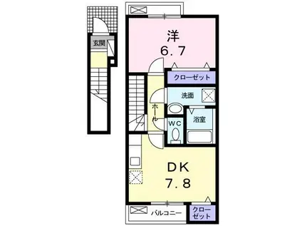 アジュールヒルズ(1DK/2階)の間取り写真