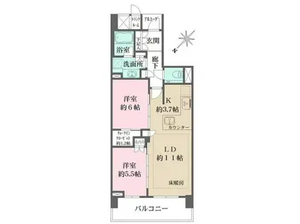 ザ・パークハウス二子玉川ガーデン(2LDK/3階)の間取り写真