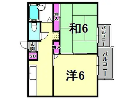 南塚口ハイツ(2DK/1階)の間取り写真