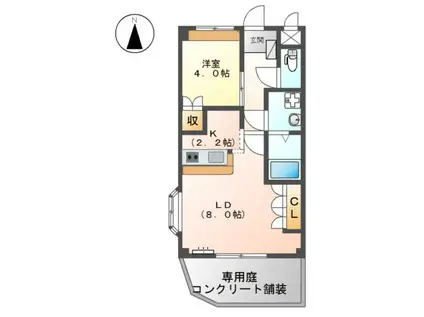 ロイヤルヒルズ鹿城II(1LDK/1階)の間取り写真