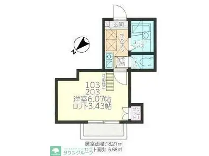 OCEANS7(ワンルーム/1階)の間取り写真