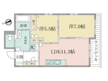 ヘーベルヴィレッジ浦和本太(2LDK/1階)の間取り写真