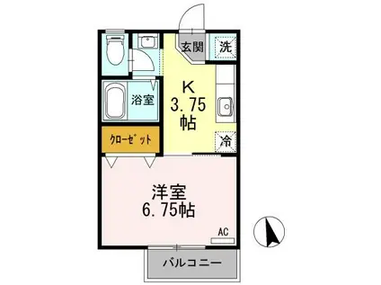 遊眠Β館(1K/1階)の間取り写真