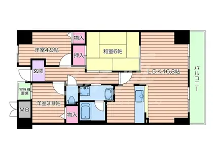 インプルーブ緑地公園(3LDK/1階)の間取り写真