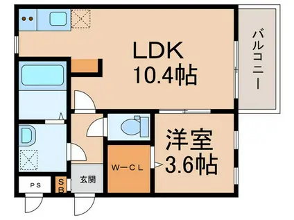 シャンテ・ローズ ウエスト(1DK/3階)の間取り写真