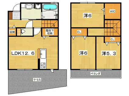 テラス星ヶ丘(3LDK/1階)の間取り写真