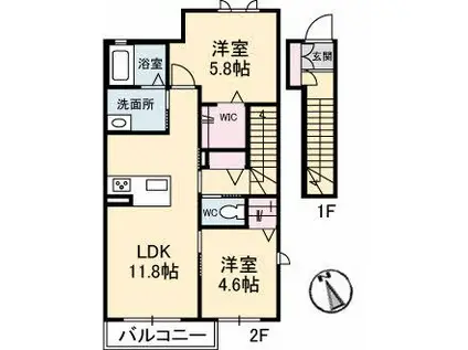 フェリシードさおの森(2LDK/2階)の間取り写真