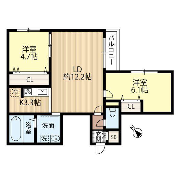 WELL BRIGHT東雲 RESIDENCE(2LDK/2階)の間取り写真