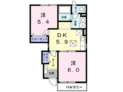 フレーズB(2DK/1階)の間取り写真
