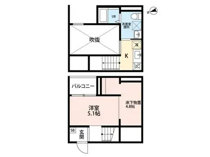 BEATUS(ワンルーム/2階)の間取り写真