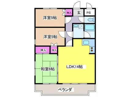 南部マンション(3LDK/5階)の間取り写真