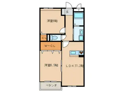 クレメント引野(2LDK/3階)の間取り写真
