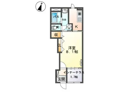 つくば市高見原 (1K/1階)の間取り写真