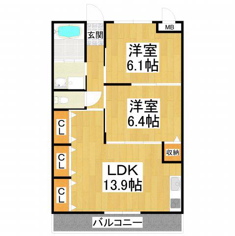 サンライズ(2LDK/2階)の間取り写真