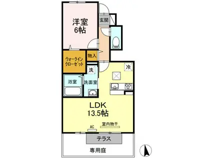 グランツ上薬王寺A棟(1LDK/1階)の間取り写真