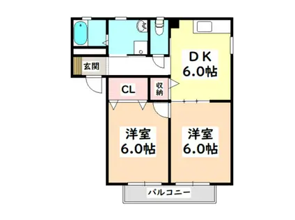 モナーク ヴィレ F棟(2DK/2階)の間取り写真