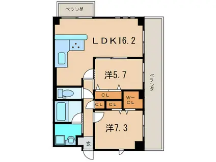 ブライトロード西宮(2LDK/3階)の間取り写真