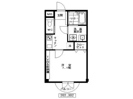 アヴァンセ獨協大学前(1K/3階)の間取り写真
