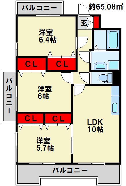 リバージュ中井(3LDK/6階)の間取り写真