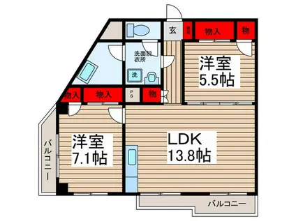 輝ビル(2LDK/4階)の間取り写真